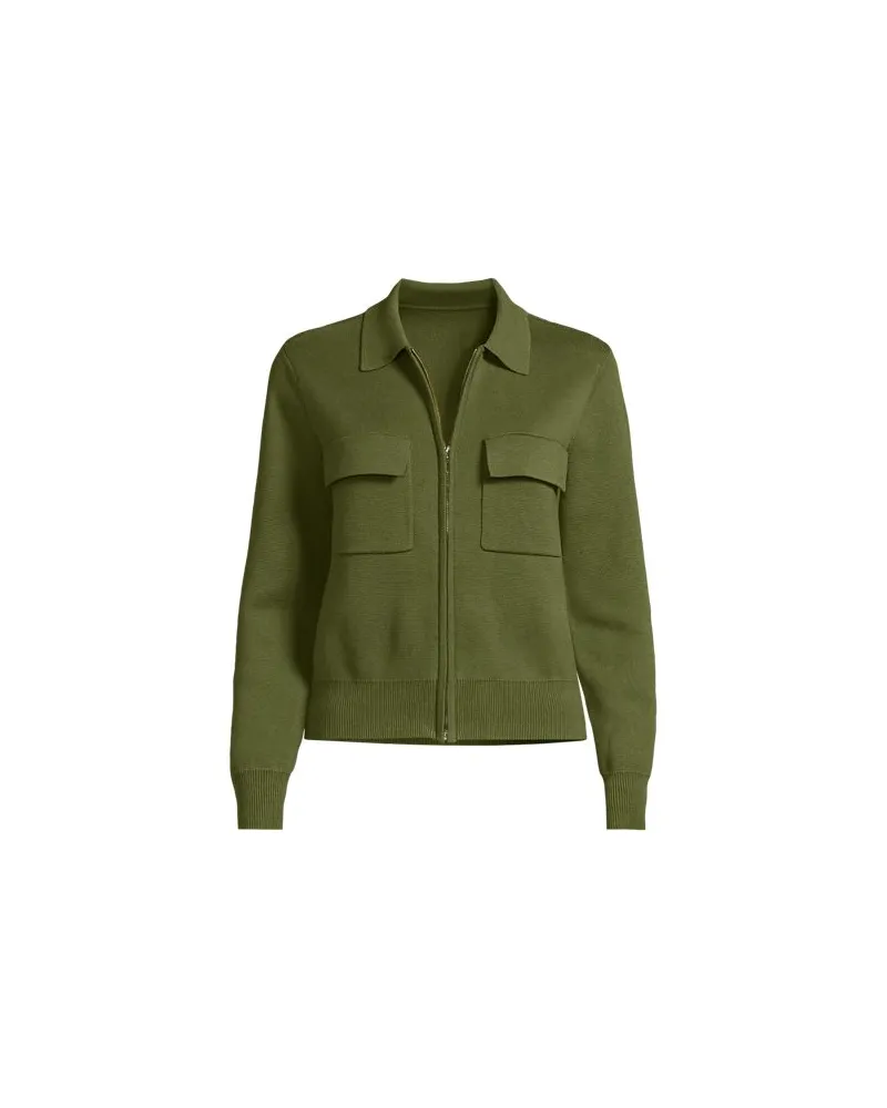 Lands' End Feinstrick-Blazer mit Reißverschluss, Damen, Größe:32-34 regular, Grün, Baumwolle, by Grün