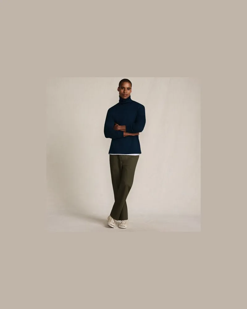 Lands' End Supima Rollkragenshirt, Classic Fit, Herren, Größe:44-46 regular, Blau, Baumwolle, by Blau