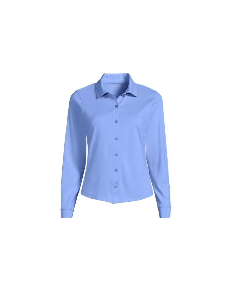Lands' End Langärmelige Supima-Jerseybluse, Damen, Größe:44-46 petite, Blau, Baumwolle, by Blau