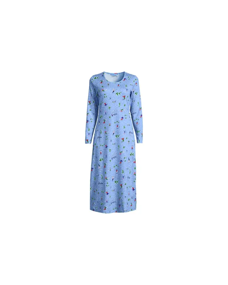 Lands' End Wadenlanges Langarm-Nachthemd aus Baumwolle, Damen, Größe:32-34 petite, Blau, Baumwolle, by Blau