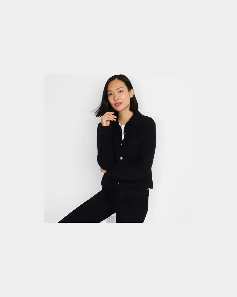 Lands' End Strukturierte Strickjacke im Couture-Stil, Damen, Größe:44-46 regular, Schwarz, Polyacryl/Polyester-Mischung, by Schwarz
