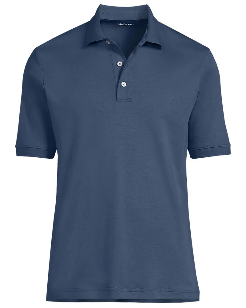 Lands' End Supima Kurzarm-Polo, Classic Fit, Herren, Größe regular, Blau, Baumwolle, by Blau