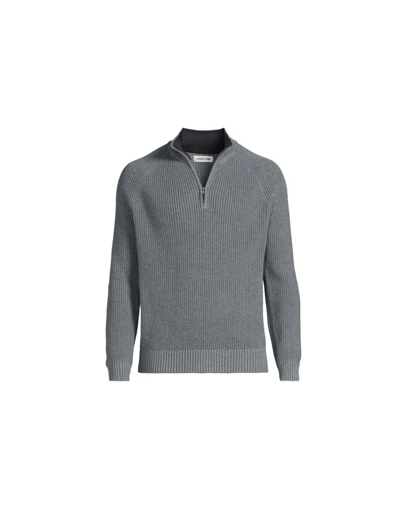 Lands' End DRIFTER Pullover mit Reißverschluss, Herren, Größe:52-54 regular, Grau, Baumwolle, by Grau
