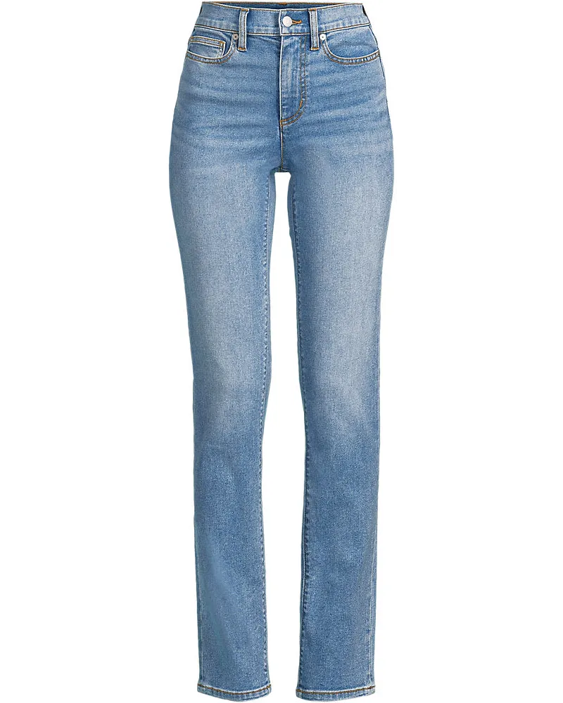 Lands' End Straight Fit Recover High Waist Jeans, Damen, Größe plus, Blau, Baumwoll-Mischung, by Blau