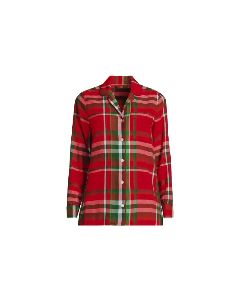 Lands' End Gemustertes Flanell-Pyjamahemd, Damen, Größe regular, Rot, Baumwolle, by Rot