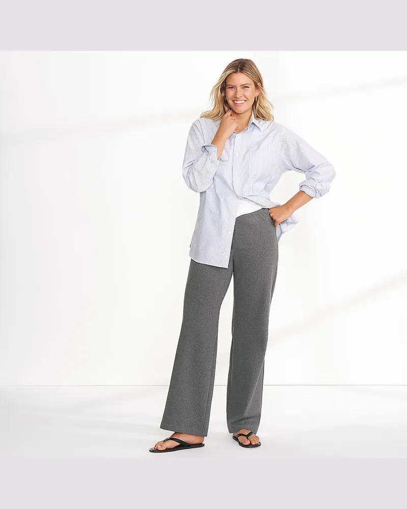 Lands' End Starfish Jersey-Freizeithose mit weitem Bein, Damen, Größe regular, Grau, Baumwoll-Mischung, by Grau