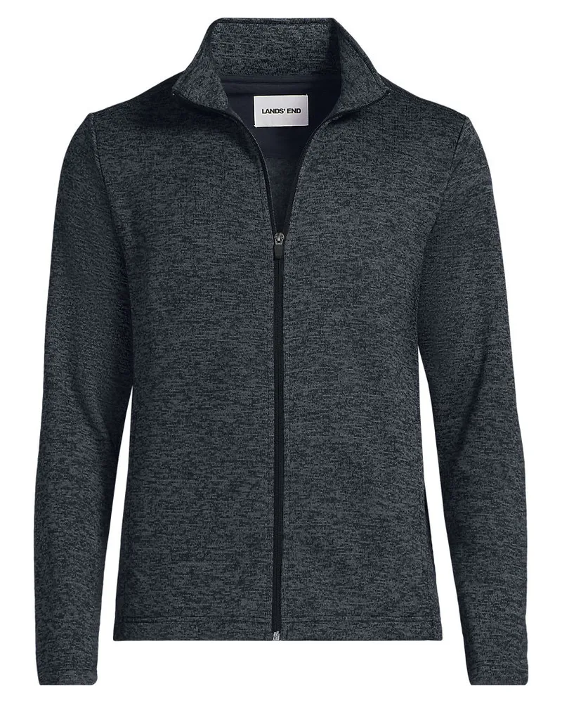 Lands' End Strickfleece-Jacke mit Reißverschluss, Herren, Größe:52-54 regular, Schwarz, Polyester, by Schwarz