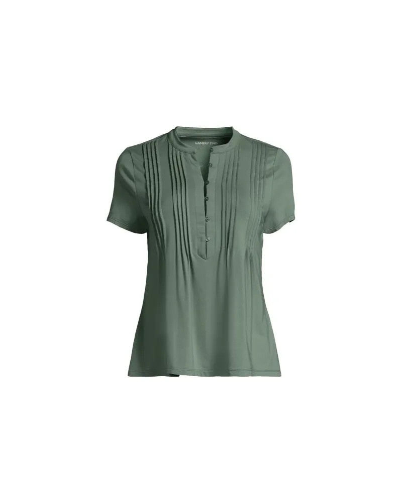 Lands' End Kurzärmeliges Biesenshirt aus Baumwolle/Modal-Mix, Damen, Größe regular, Grün, Baumwoll-Mischung/Baumwolle Modal, by Grün