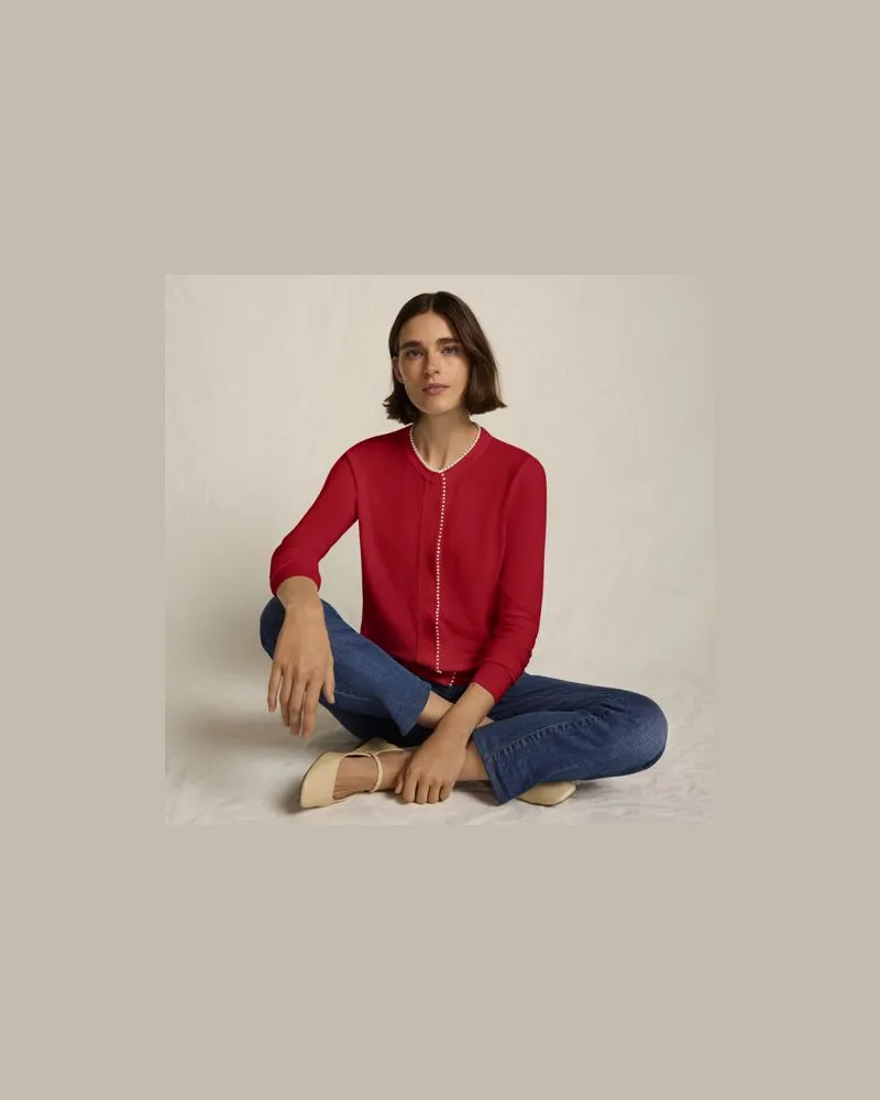 Lands' End Cardigan mit Perlenverzierung Silk Touch, Damen, Größe petite, Rot, Polyester/Viskose/Polyester-Mischung, by Rot
