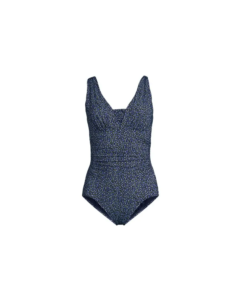 Lands' End Shape-Badeanzug mit V-Ausschnitt und verstellbaren Trägern SLENDER, Damen, Größe regular, Blau, Nylon-Mischung, by Blau