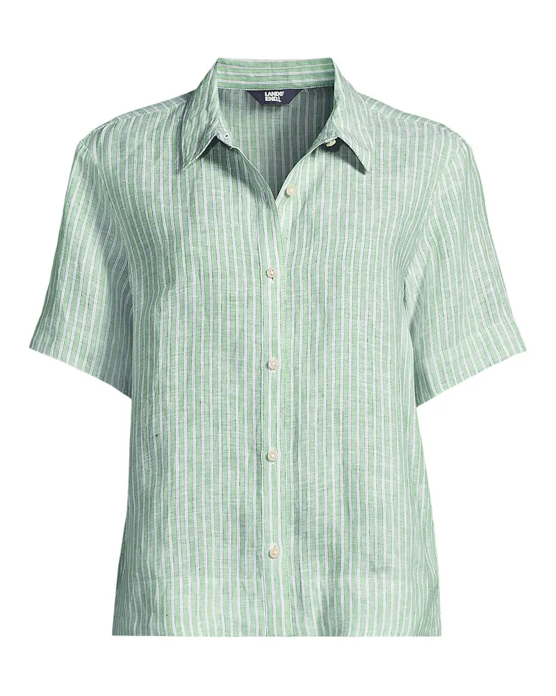 Lands' End Premium Reinleinen-Hemd mit kurzen Ärmeln, Damen, Größe regular, Grün, Leinen, by Grün