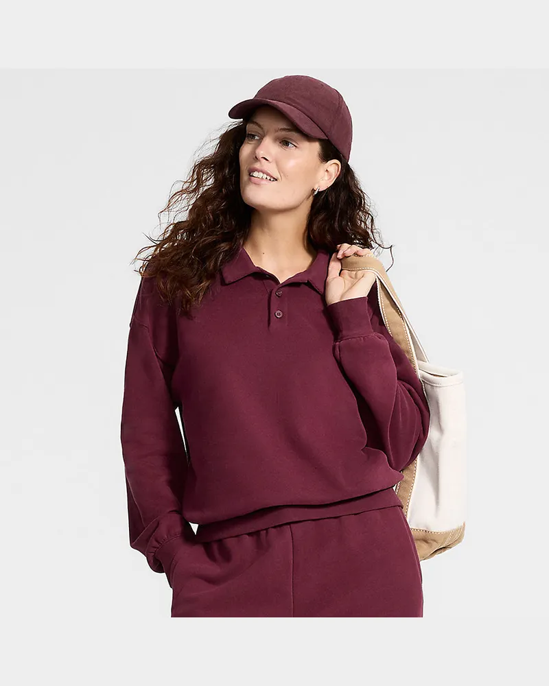 Lands' End Serious Sweats Polopullover, Damen, Größe regular, Rot, Baumwoll-Mischung/Polyester-Mischung, by Rot