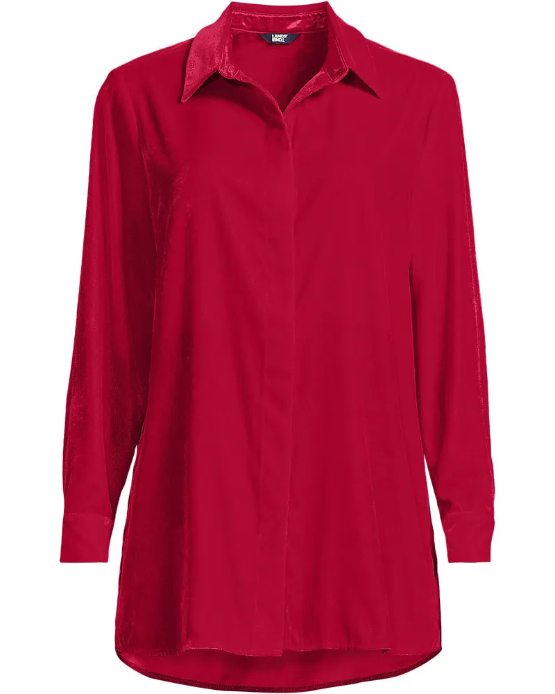 Lands' End Samtbluse, Damen, Größe regular, Rot, Polyester, by Rot