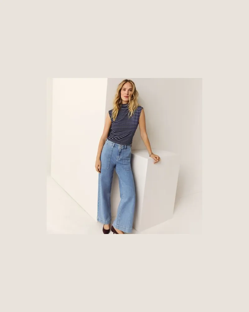 Lands' End Soft Denim Utility-Jeans mit weitem Bein, Damen, Größe petite, Blau, Elasthan/Baumwoll-Mischung, by Blau