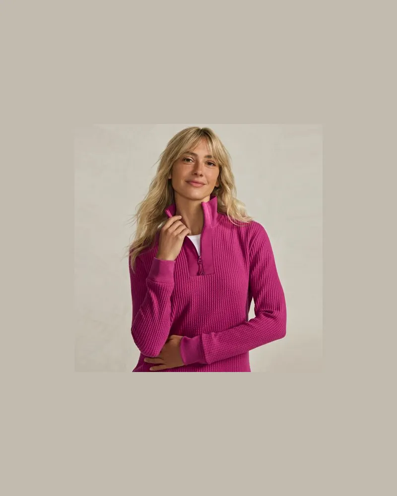Lands' End Waffelstrick-Pullover mit Zipper, Damen, Größe regular, Pink, Baumwoll-Mischung/Polyester-Mischung, by Pink