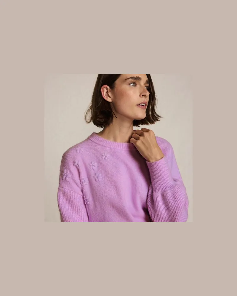 Lands' End Rundhalspullover mit aufgestickten Blumen, Damen, Größe regular, Lila, by Lila