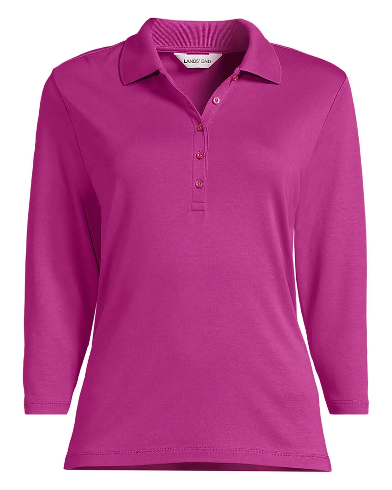 Lands' End Supima-Poloshirt mit 3/4-Ärmeln, Damen, Größe petite, Pink, Baumwolle, by Pink