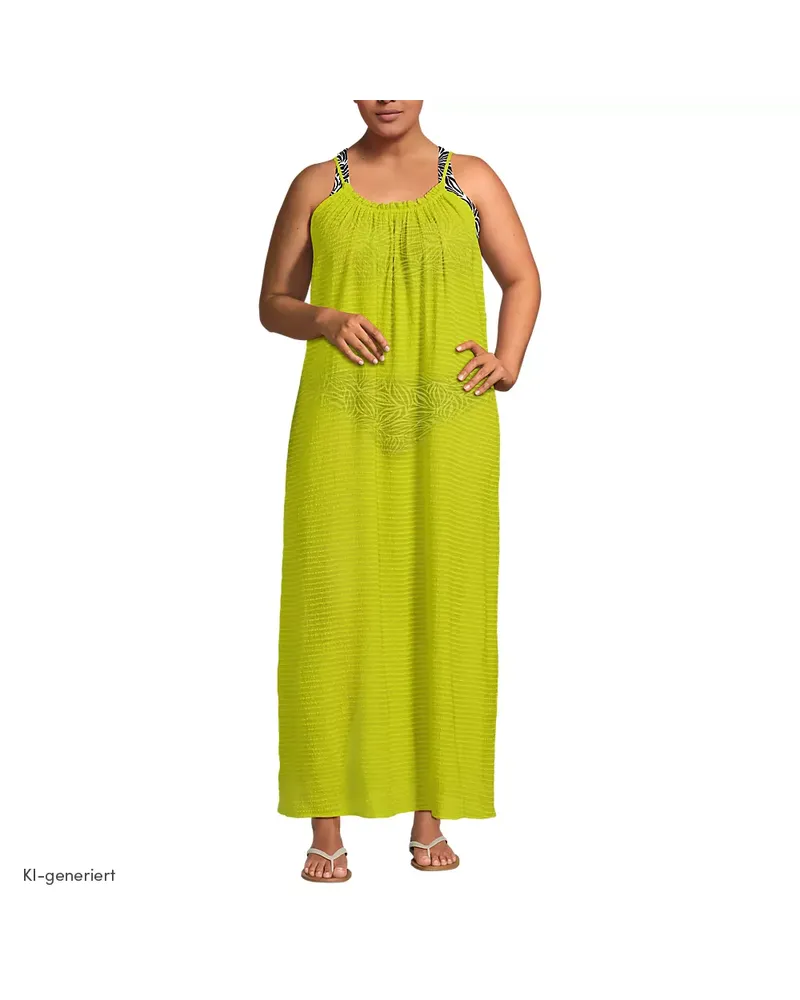 Lands' End Durchscheinendes Ripp-Maxi-Strandkleid, Damen, Größe plus, Grün, Viskose-Mischung/Polyester-Mischung, by Grün