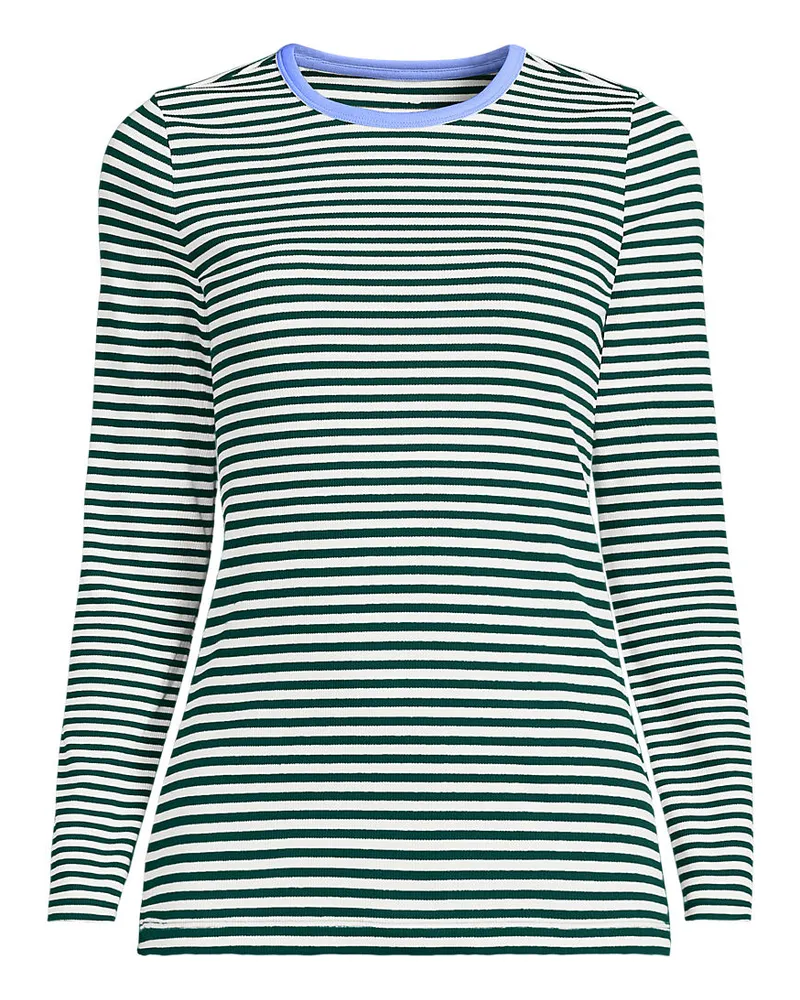 Lands' End Langarmshirt aus mikrofeinem Baumwollripp, Damen, GrÃ¶ÃŸe plus, GrÃ¼n, Baumwolle/Elasthan, by Grã¼n