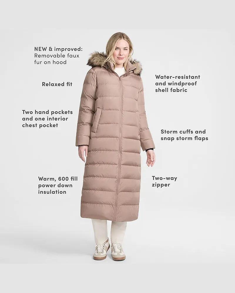 Lands' End Maxi-Daunenmantel mit Kapuze, Damen, Größe plus, Braun, Polyester, by Braun