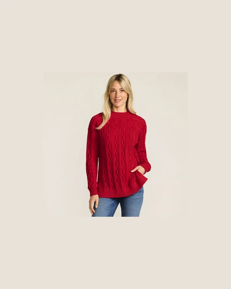 Lands' End x Lulu Guinness Lips Drifter Zopfmuster-Pullover, Damen, Größe:32-34 petite, Rot, by Lands' End Rot