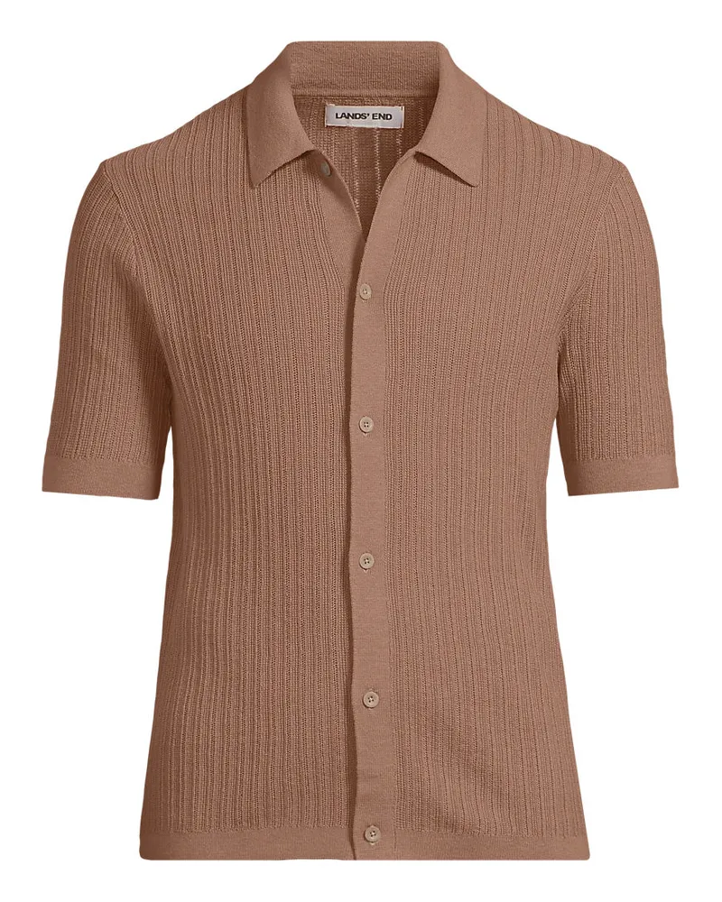 Lands' End Leichtes Feinstrick-Hemd aus Baumwolle, Herren, Größe regular, Braun, Baumwolle, by Braun