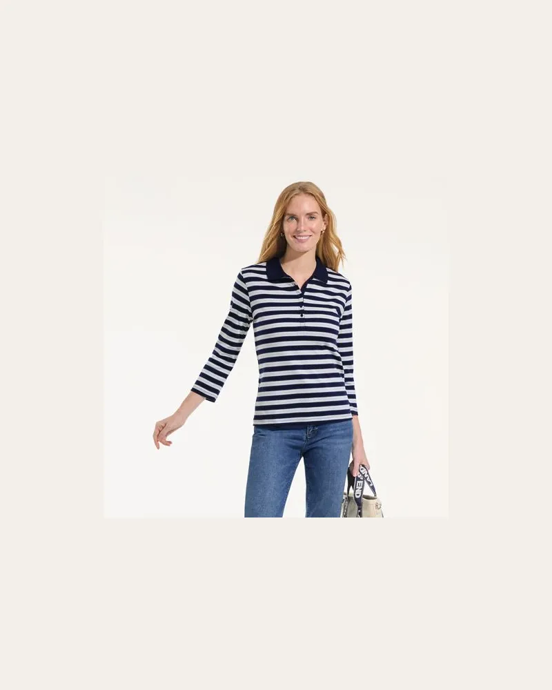Lands' End Supima-Poloshirt mit 3/4-Ärmeln, Damen, Größe plus, Blau, Baumwolle, by Blau