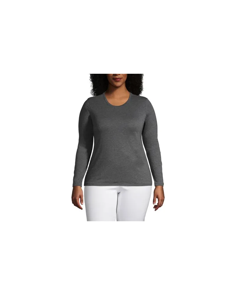 Lands' End Supima-Shirt, Langarm, Damen, Größe plus, Grau, Baumwolle, by Grau