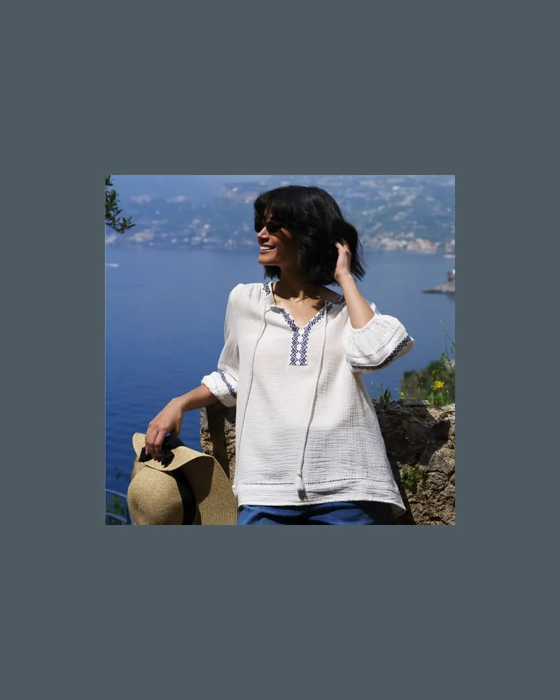 Lands' End Musselin-Schlupfbluse mit 3/4-Ärmeln, Damen, Größe:34 petite, Weiß, by Weiß