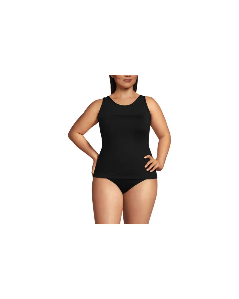 Lands' End Tankinitop mit Mesh-Detail, hoher Ausschnitt, Damen, Größe plus, Schwarz, Elasthan/Nylon-Mischung, by Schwarz