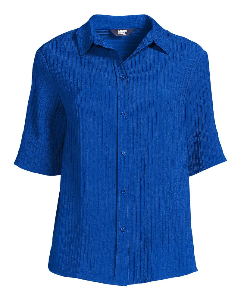 Lands' End Kurzärmeliges Crinkle-Hemd, Damen, Größe regular, Blau, Nylon/Viskose, by Blau
