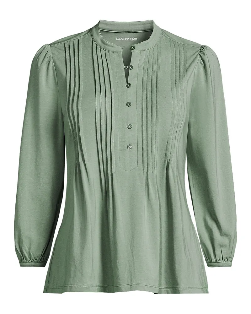 Lands' End Baumwolle/Modal-Biesenshirt mit 3/4-Ã„rmeln, Damen, GrÃ¶ÃŸe regular, GrÃ¼n, Elasthan/Baumwoll-Mischung/Synthetic-blend, by Grã¼n
