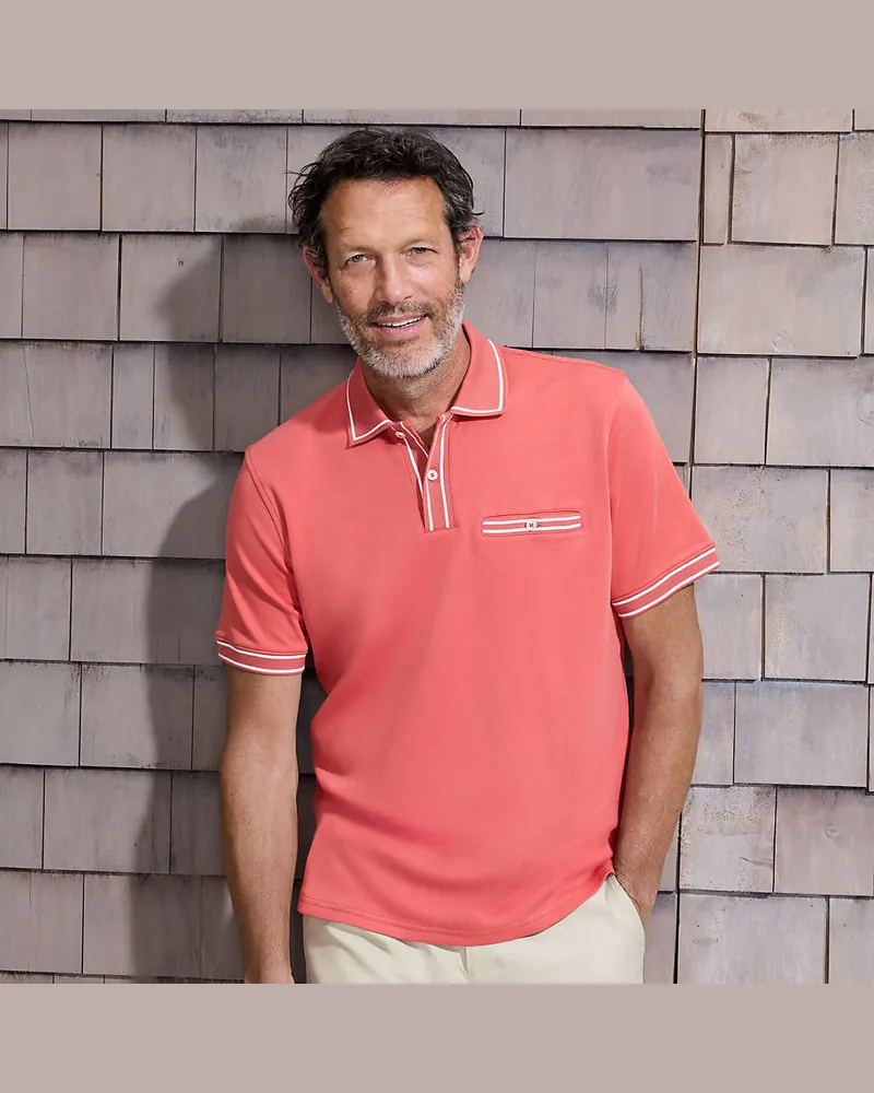 Lands' End Supima-Poloshirt mit Streifendetails, Herren, Größe regular, Rot, Baumwolle, by Rot