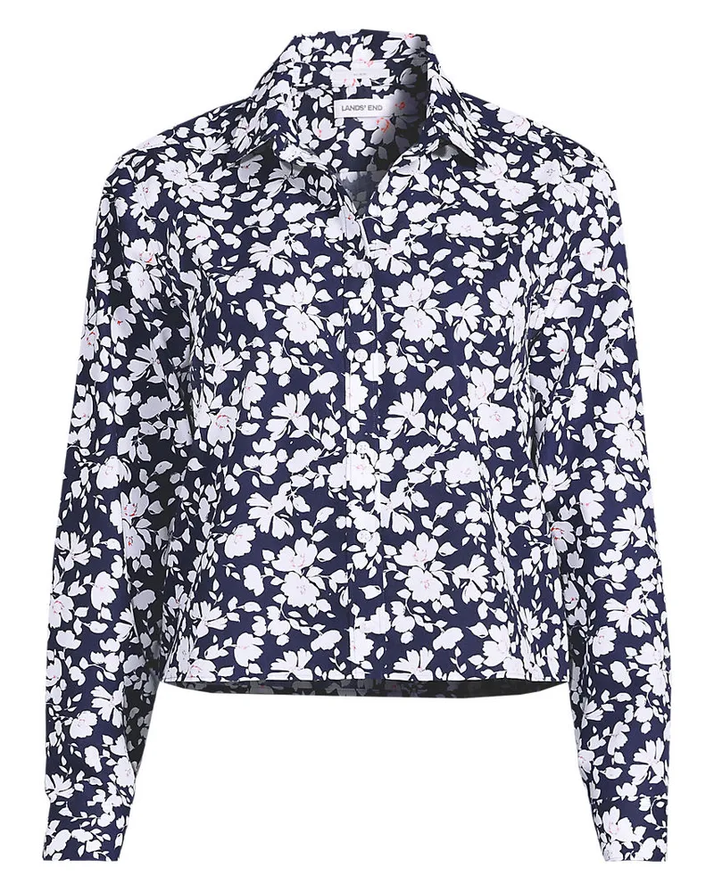 Lands' End Kurze, bügelfreie Hemdbluse, Damen, Größe plus, Blau, Baumwolle, by Blau