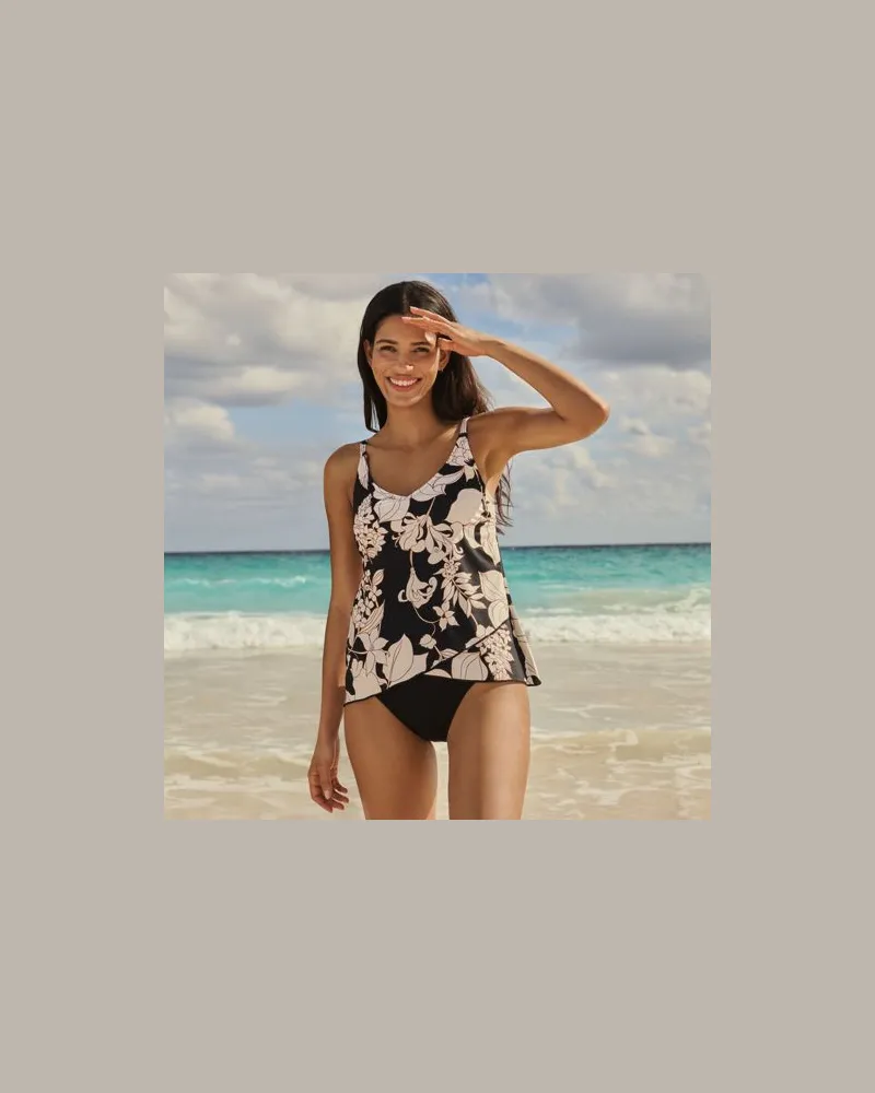 Lands' End Tankinitop mit Tulpensaum chlorresistent, Damen, Größe regular, Schwarz, Nylon-Mischung, by Schwarz