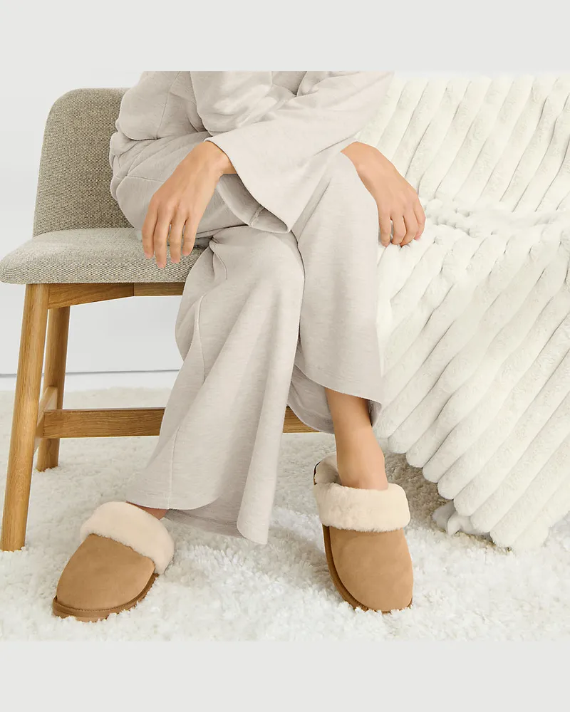 Lands' End Veloursleder-Pantoffeln mit Lammfell-Futter, Damen, Größe regular, Braun, Wolle/Leder/Rauleder, by Braun