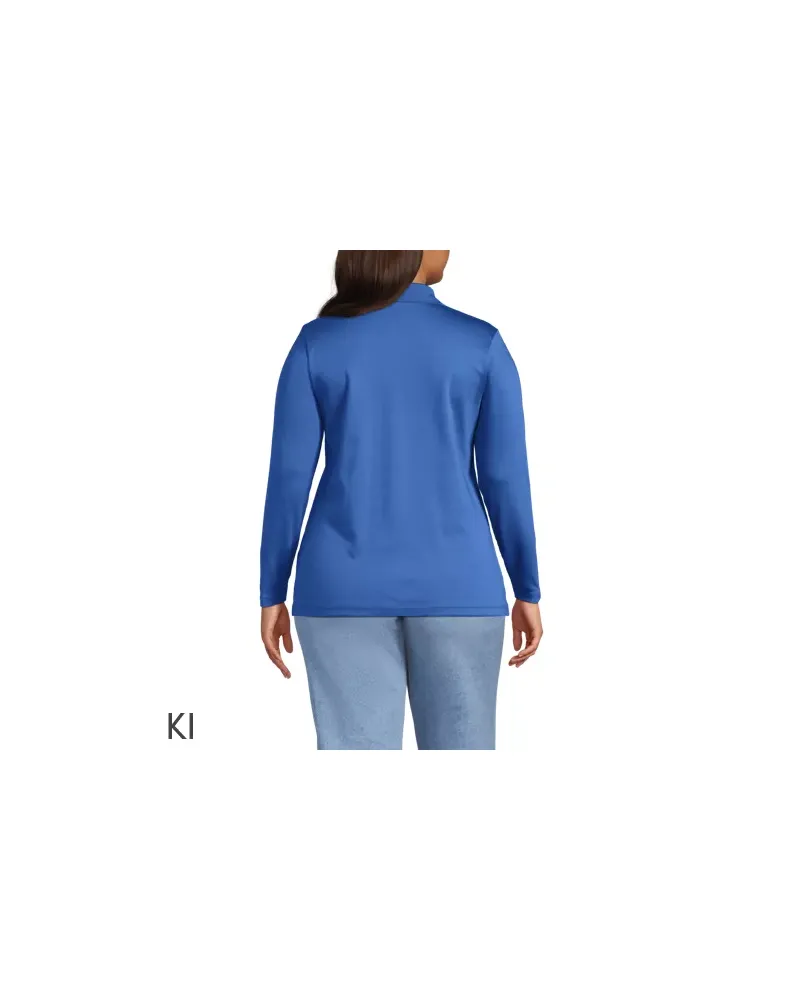 Lands' End Supima-Poloshirt mit langen Ärmeln, Damen, Größe plus, Blau, Baumwolle, by Blau