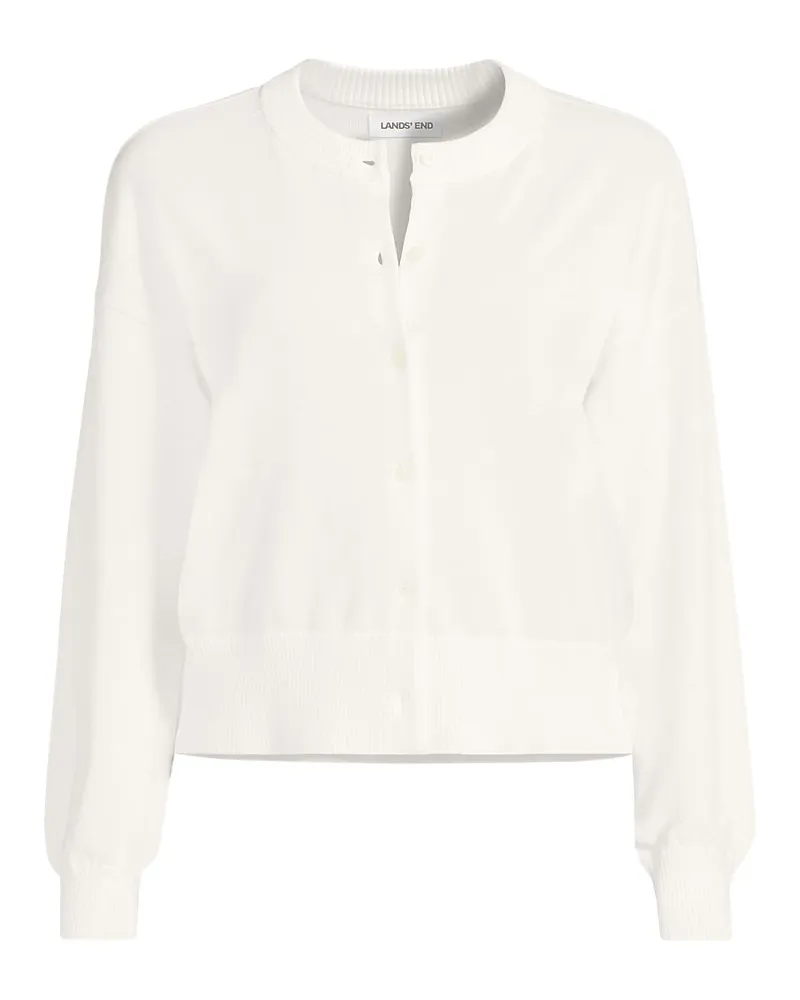 Lands' End Kurzer Feinstrick-Cardigan aus Baumwolle, Damen, Größe plus, Weiß, Baumwolle, by Weiß