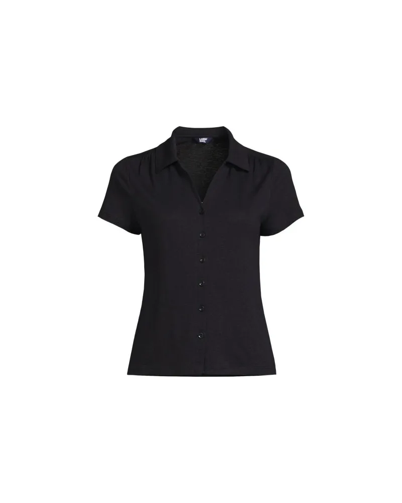 Lands' End Polobluse aus Leinenmix, Damen, Größe:32-34 regular, Schwarz, Leinen, by Schwarz