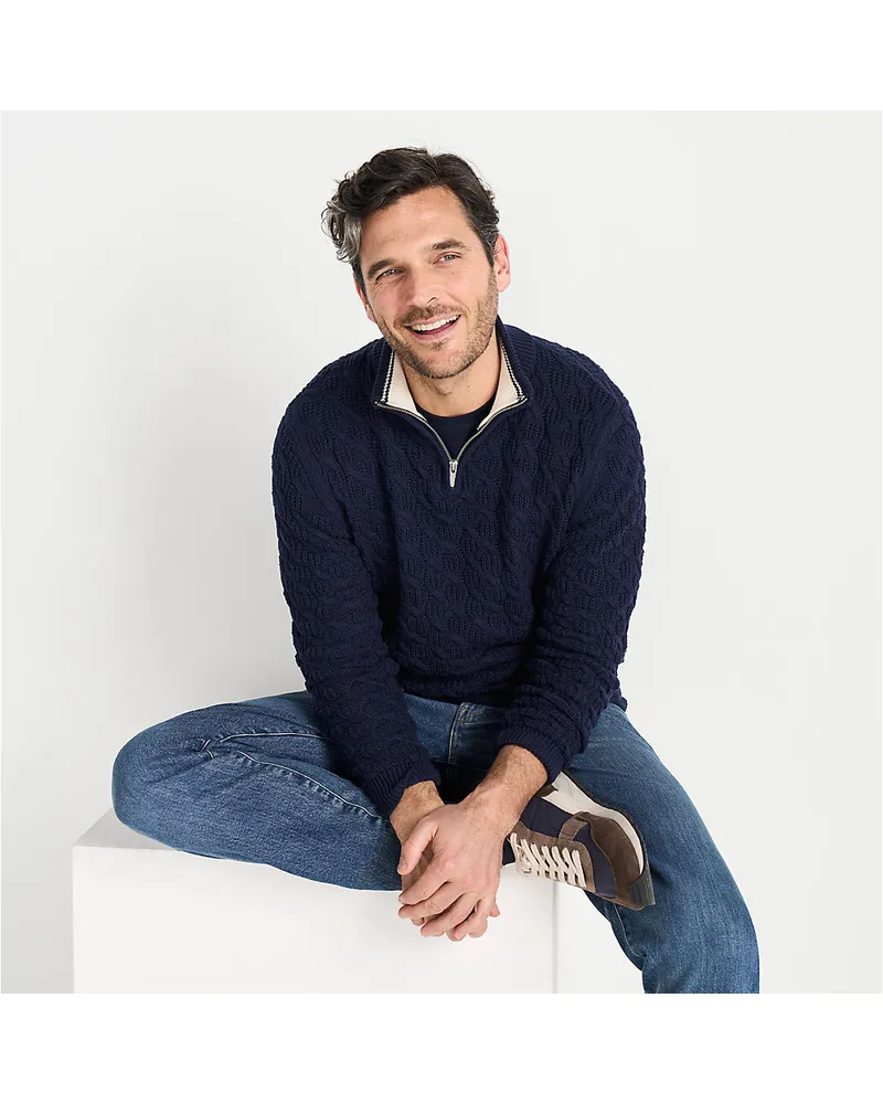 Lands' End Strukturierter Drifter Pullover mit Reißverschluss, Herren, Größe regular, Blau, Baumwolle, by Blau