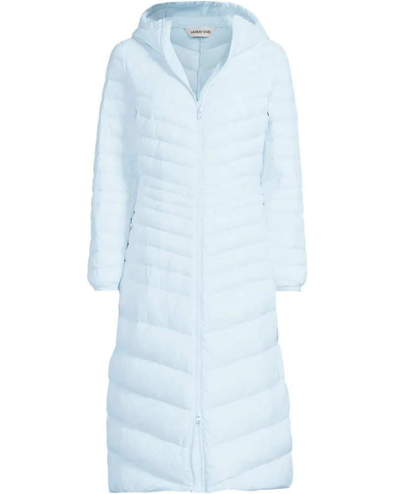 Lands' End Ultraleichter Maxi-Daunenmantel mit Kapuze WANDERWEIGHT, Damen, Größe petite, Blau, Nylon/Daunen, by Blau