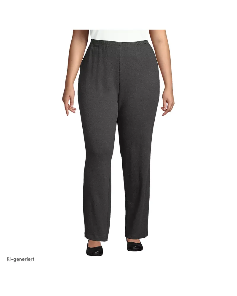Lands' End Straight Fit Freizeithose SPORT KNIT, Damen, Größe plus, Schwarz, Baumwolle, by Schwarz