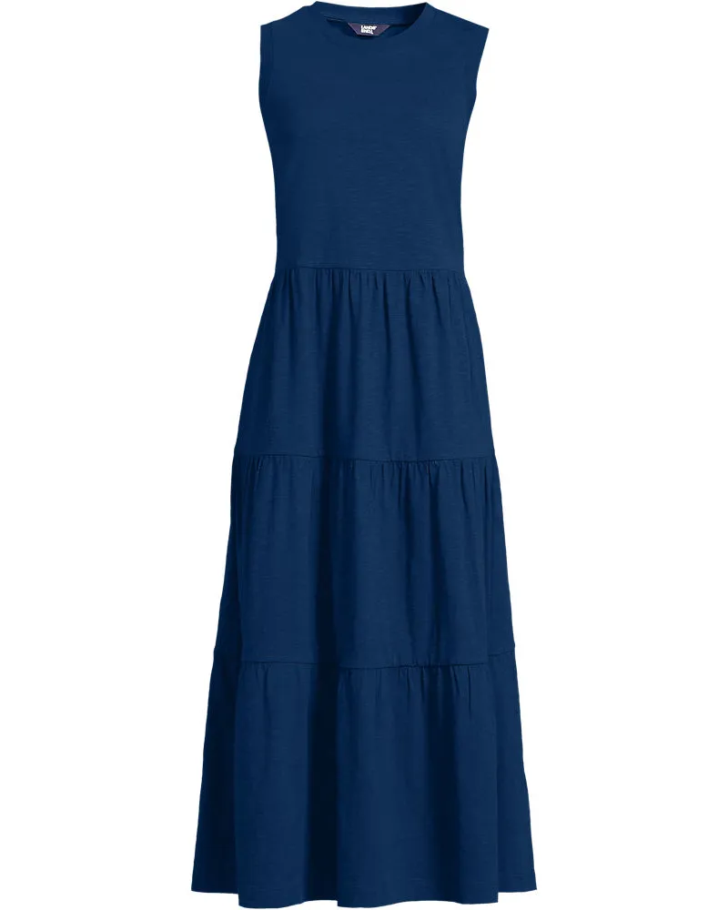 Lands' End Maxi-Baumwollkleid aus Flammgarn, Damen, Größe regular, Blau, Baumwolle, by Blau