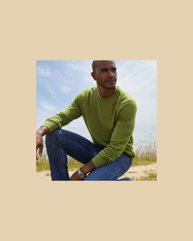 Lands' End Kaschmirpullover mit rundem Ausschnitt, Herren, Größe regular, Grün, Kaschmir, by Grün