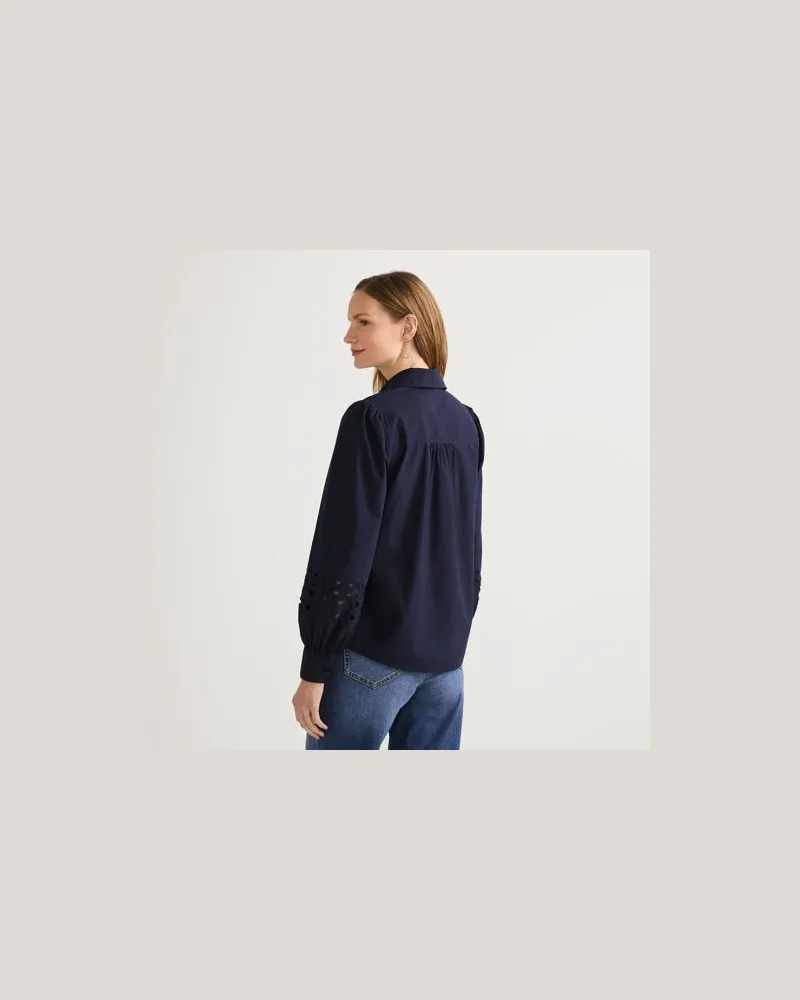 Lands' End Hemdbluse mit Cutout-Detail, Damen, Größe:34 petite, Blau, Baumwolle, by Blau