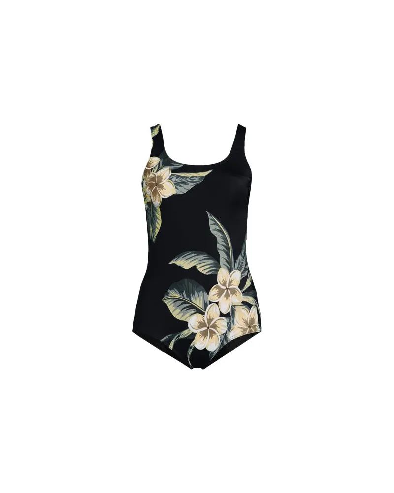 Lands' End Gemusterter Komfort-Badeanzug CHLORRESISTENT mit Soft Cups, Damen, Größe plus, Schwarz, Nylon-Mischung, by Schwarz