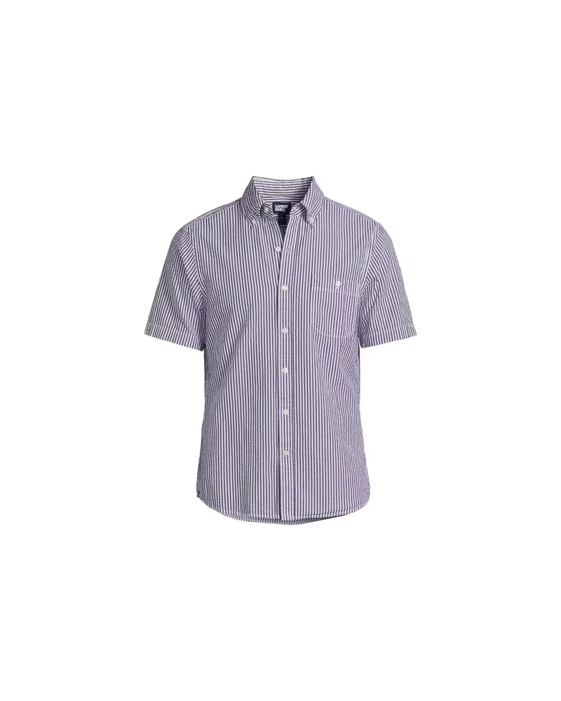 Lands' End Seersucker-Kurzarmhemd, Classic Fit, Herren, Größe:44-46 regular, Blau, Baumwolle, by Blau
