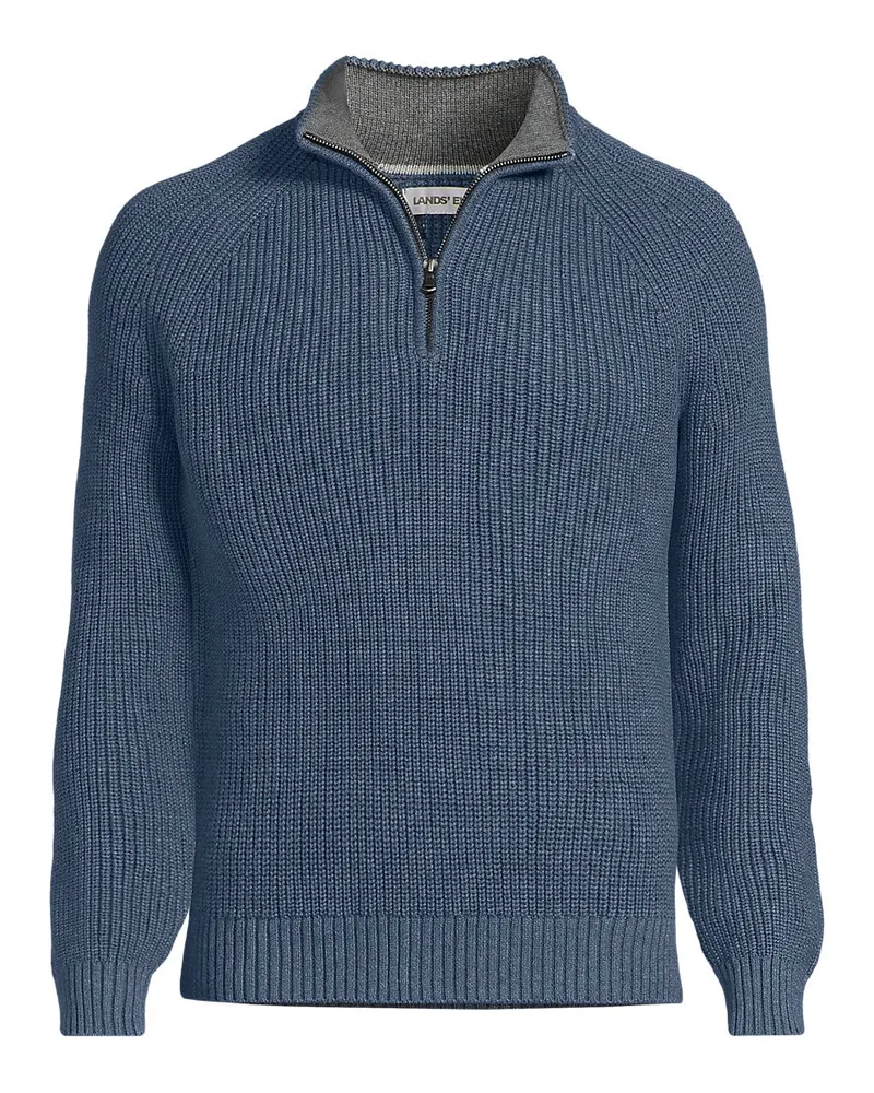 Lands' End DRIFTER Pullover mit Reißverschluss, Herren, Größe regular, Blau, Baumwolle, by Blau