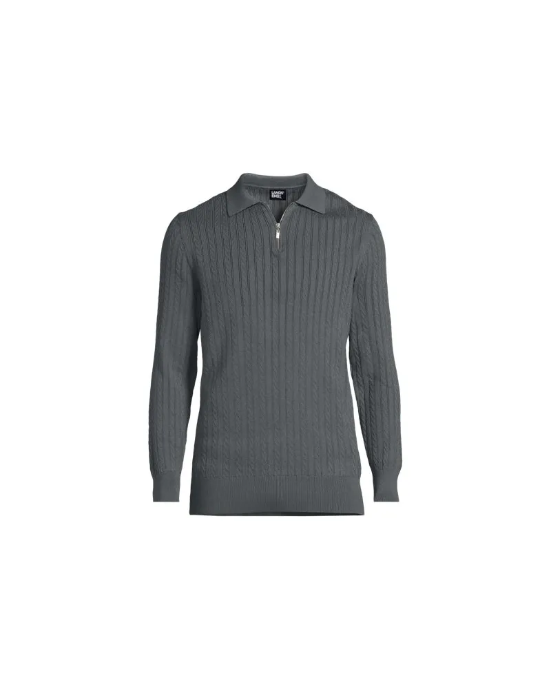 Lands' End Baumwoll-Pullover mit Polokragen und Zipper, Herren, Größe:60 regular, Grau, Baumwolle, by Grau