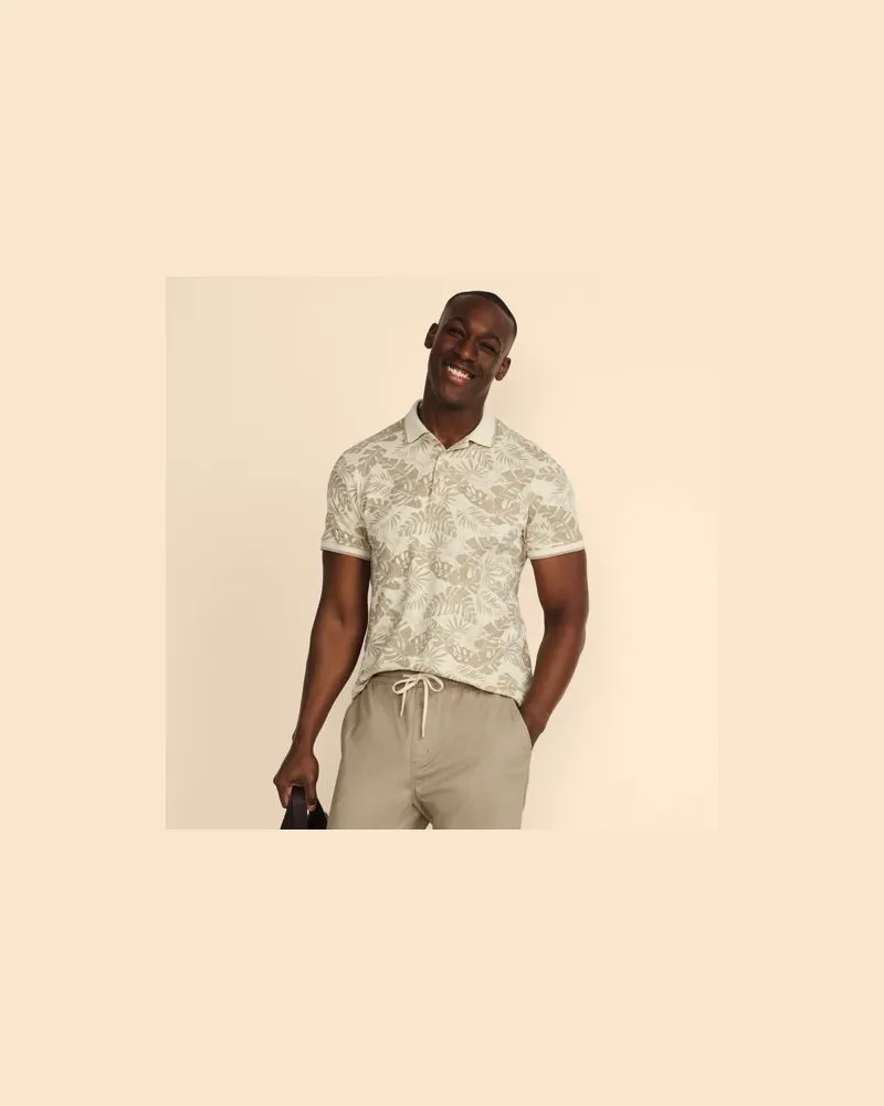 Lands' End Poloshirt mit Ton-in-Ton-Print, Herren, Größe:44-46 regular, Beige, Baumwolle, by Beige